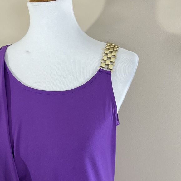 Michael Kors Women Purple Chain Strap Tank Top Size S Gold Hardware Drape Blouse - Picture 3 of 12